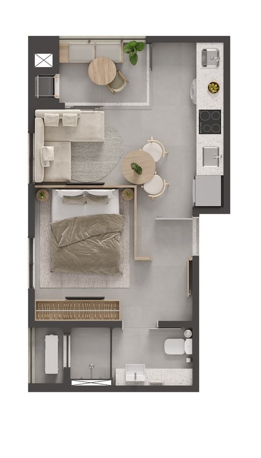 Planta baixa do studio de 33m²