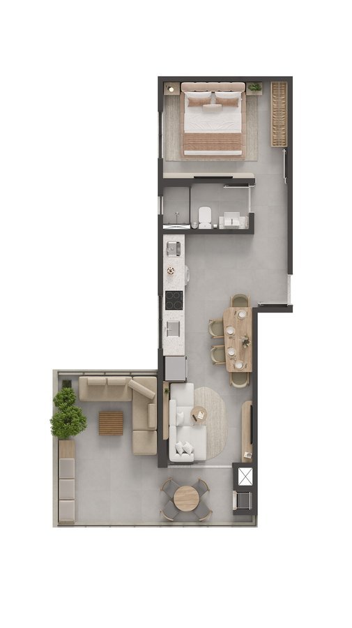 Planta baixa do Garden de 45m²